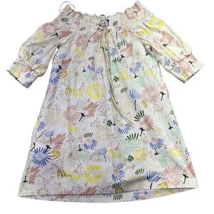 Zara Trafaluc Floral Dress Wide‎ Neck Lace Up Back Mini Cotton Sz L Boho Cottage